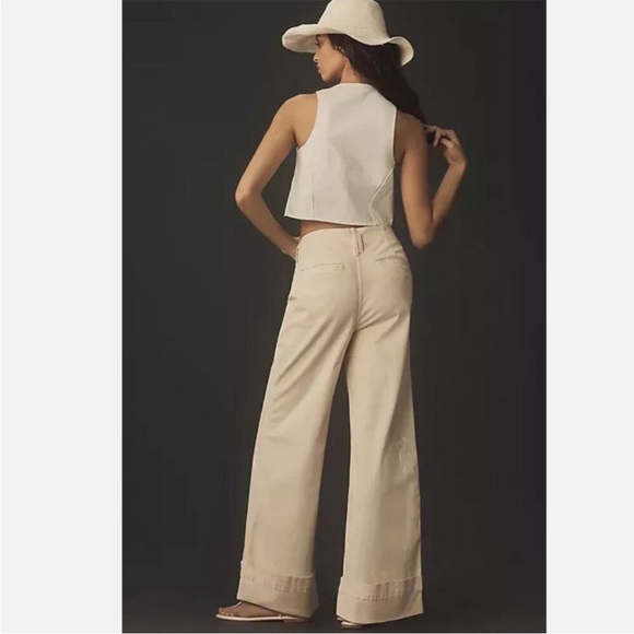 Anthropologie Pilcro 26 Slouchy Full-Length Paint Splatter Chino Pants Creme - Picture 5 of 10